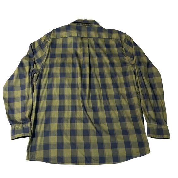 ROWM Casual Plaid Shirt Large Button Front Green Blue Lightweight Long Sleeve - Picture 2 of 8
